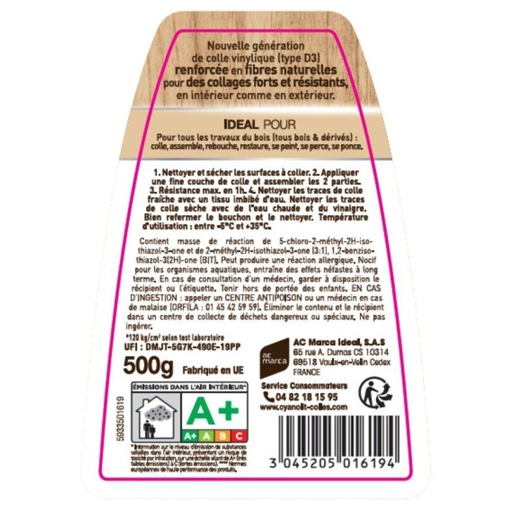 Colle a bois - Cyanolit - Colle tous bois 125 g - Vynilique renforcée - Intérieur et extérieur - Multi-supports Colle a bois - Cyanolit - Colle tous bois 125 g - Vynilique renforcée - Intérieur et extérieur - Multi-supports