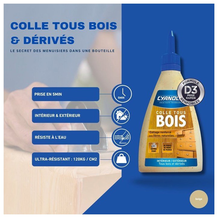 Colle a bois - Cyanolit - Colle tous bois 125 g - Vynilique renforcée - Intérieur et extérieur - Multi-supports Colle a bois - Cyanolit - Colle tous bois 125 g - Vynilique renforcée - Intérieur et extérieur - Multi-supports