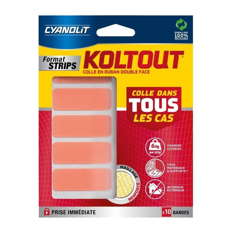 Ruban adhésif double face - CYANOLIT - KOLTOUT RUBAN - Strips x10 - H