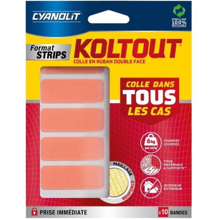 Ruban adhésif double face - CYANOLIT - KOLTOUT RUBAN - Strips x10 - H