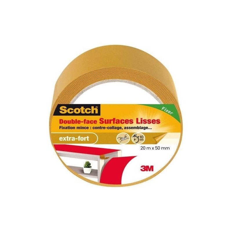 3M SCOTCH Double-face - 20 m x 50 mm - Surface lisse