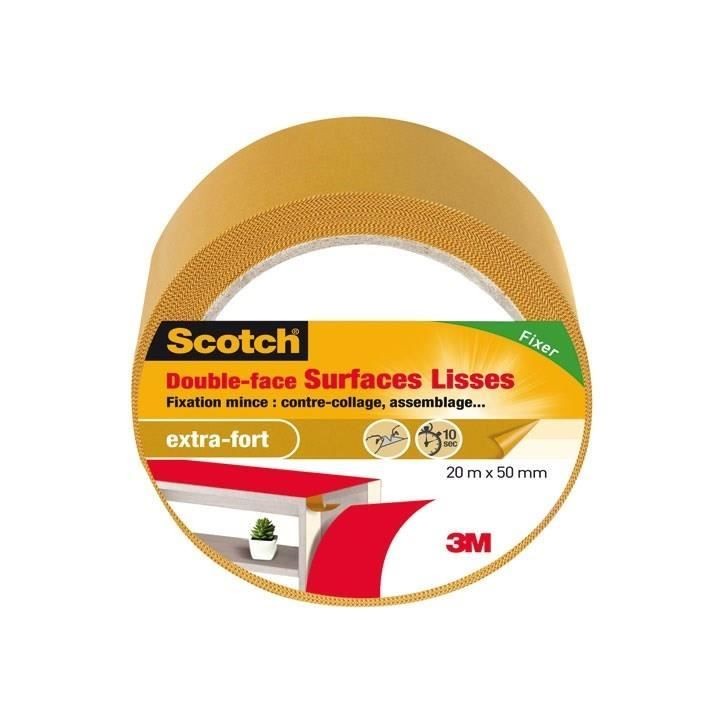 3M SCOTCH Double-face - 20 m x 50 mm - Surface lisse 3M SCOTCH Double-face - 20 m x 50 mm - Surface lisse