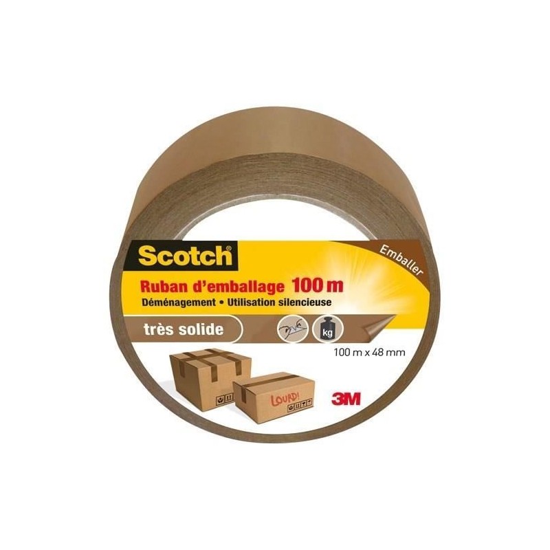 3M SCOTCH Ruban adhésif d'emballage - 100 m x 48 mm - Marron