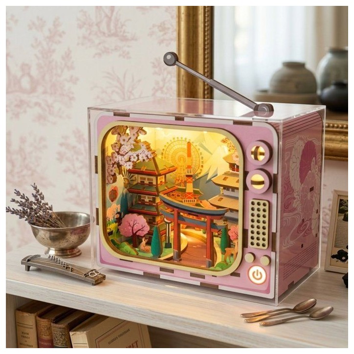 Book Nook - Kit DIY a construire Maquette 3D Serre Livre - TV Fuji - 12,5 x 8 x 13 cm Book Nook - Kit DIY a construire Maquette 3D Serre Livre - TV Fuji - 12,5 x 8 x 13 cm