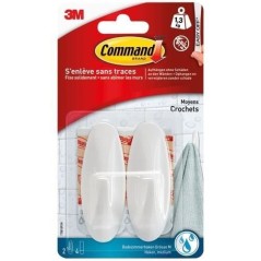 3M COMMAND 2 crochets adhésifs - Plastique - Blanc - Design moyen
