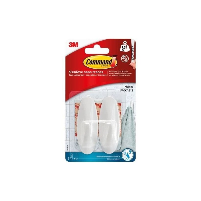 3M COMMAND 2 crochets adhésifs - Plastique - Blanc - Design moyen