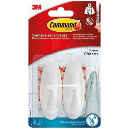 3M COMMAND 2 crochets adhésifs - Plastique - Blanc - Design moyen