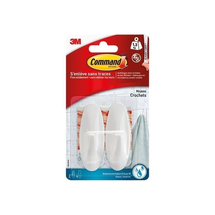 3M COMMAND 2 crochets adhésifs - Plastique - Blanc - Design moyen