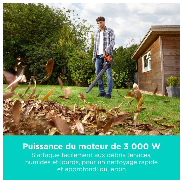 Aspirateur souffleur broyeur filaire BLACK+DECKER - BEBLV300-QS - 3000 W - Sac 72L - Systeme bi-tube Aspirateur souffleur broyeur filaire BLACK+DECKER - BEBLV300-QS - 3000 W - Sac 72L - Systeme bi-tube