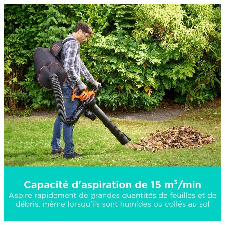 Aspirateur souffleur broyeur filaire BLACK+DECKER - BEBLV300-QS - 3000 W - Sac 72L - Systeme bi-tube Aspirateur souffleur broyeur filaire BLACK+DECKER - BEBLV300-QS - 3000 W - Sac 72L - Systeme bi-tube