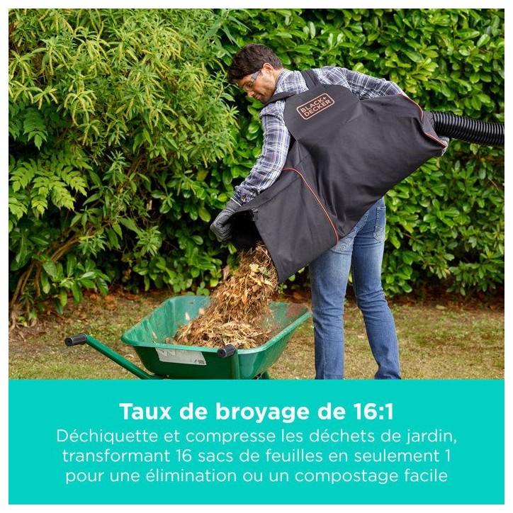 Aspirateur souffleur broyeur filaire BLACK+DECKER - BEBLV300-QS - 3000 W - Sac 72L - Systeme bi-tube Aspirateur souffleur broyeur filaire BLACK+DECKER - BEBLV300-QS - 3000 W - Sac 72L - Systeme bi-tube