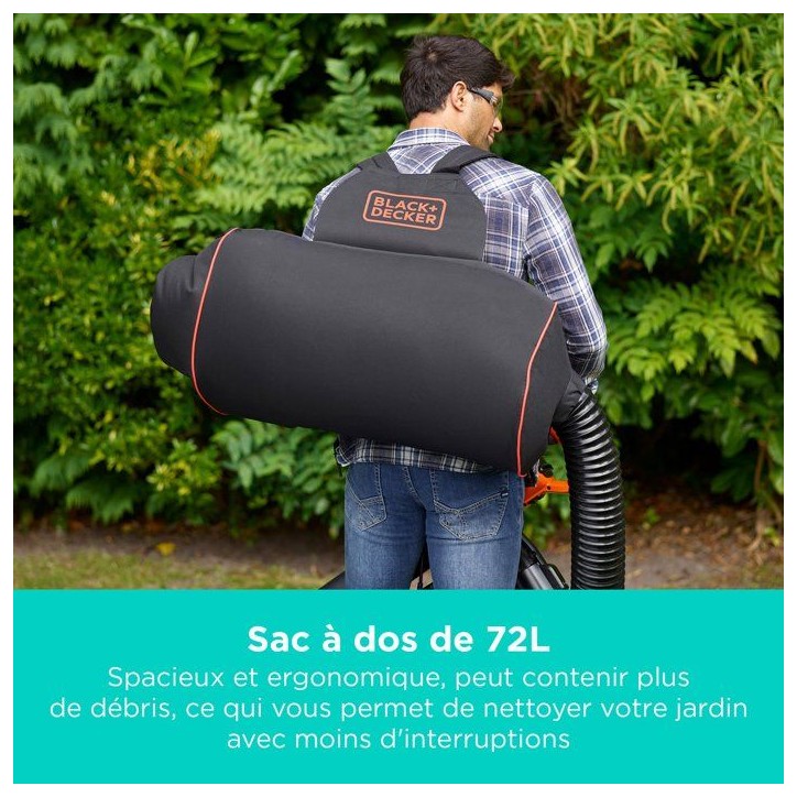 Aspirateur souffleur broyeur filaire BLACK+DECKER - BEBLV300-QS - 3000 W - Sac 72L - Systeme bi-tube Aspirateur souffleur broyeur filaire BLACK+DECKER - BEBLV300-QS - 3000 W - Sac 72L - Systeme bi-tube