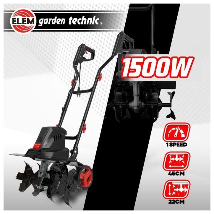 Motobineuse électrique - Elem Garden - 1500 W - 6 fraises - 45 cm - MTBE1506W45 Motobineuse électrique - Elem Garden - 1500 W - 6 fraises - 45 cm - MTBE1506W45