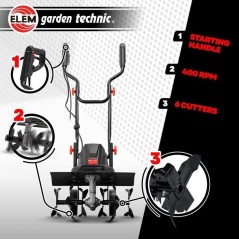 Motobineuse électrique - Elem Garden - 1500 W - 6 fraises - 45 cm - M