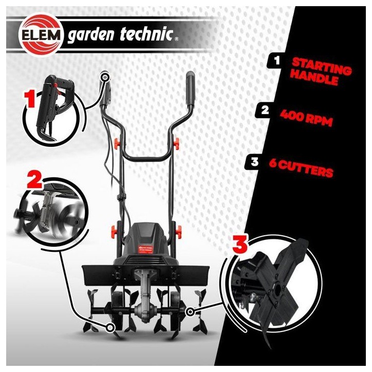 Motobineuse électrique - Elem Garden - 1500 W - 6 fraises - 45 cm - MTBE1506W45 Motobineuse électrique - Elem Garden - 1500 W - 6 fraises - 45 cm - MTBE1506W45