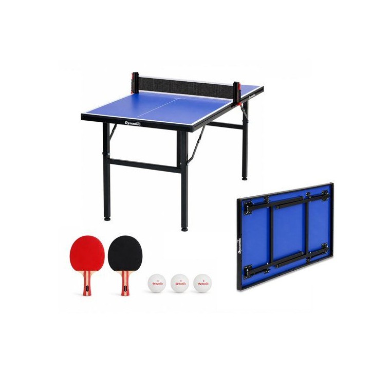 Set mini table de tennis de table DYNAMIC - Table pliable + filet extensible + 2 raquettes + 3 balles