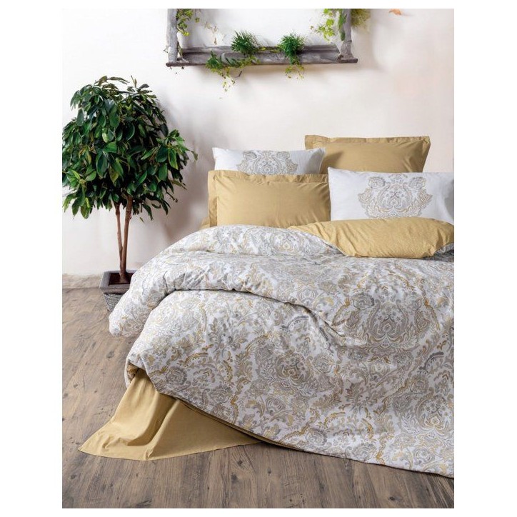 Parure de lit King Size - 1 housse de couette 240 x 220 cm + 2 taies d'oreiller 60 x 60 cm - Satin - Moutarde