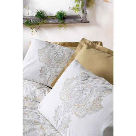 Parure de lit - 1 housse de couette 140 x 200 cm + 1 taie d'oreiller 60 x 60 cm - 100% coton renforcé - Moutarde