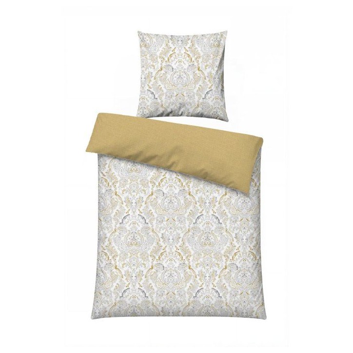 Parure de lit - 1 housse de couette 140 x 200 cm + 1 taie d'oreiller 60 x 60 cm - 100% coton renforcé - Moutarde