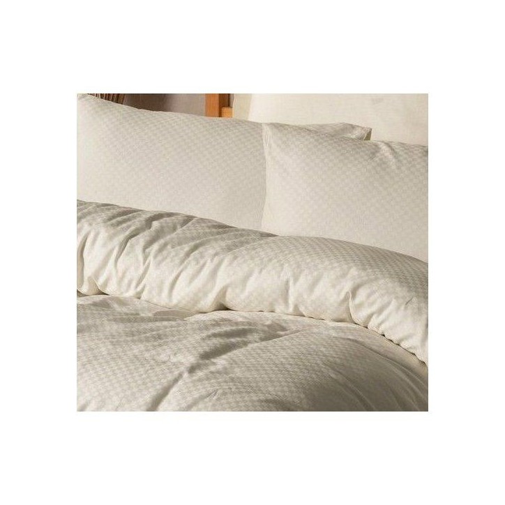 Parure de lit - 1 housse de couette 140 x 200cm + 1 taies d'oreiller 60 x 60 cm - 100% coton renforcé - Imprimé carreaux Creme Parure de lit - 1 housse de couette 140 x 200cm + 1 taies d'oreiller 60 x 60 cm - 100% coton renforcé - Imprimé carreaux Creme