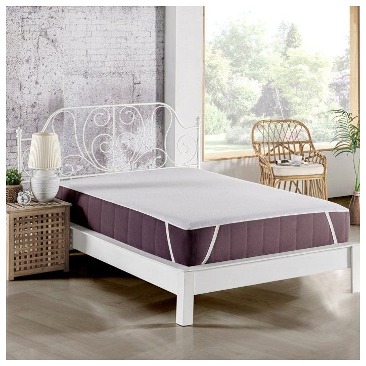 Protege-matelas - Mansion - Pour lit 2 personnes - 140 x 200 cm - 100 % Coton - Blanc