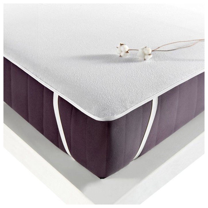 Protege-matelas - Mansion - Pour lit 2 personnes - 200 x 200 cm - 100 % Coton - Blanc