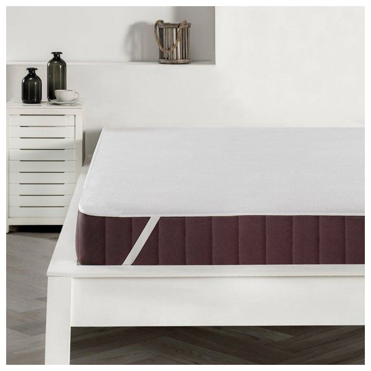 Protege-matelas - Mansion - Pour lit 2 personnes - 200 x 200 cm - 100 % Coton - Blanc