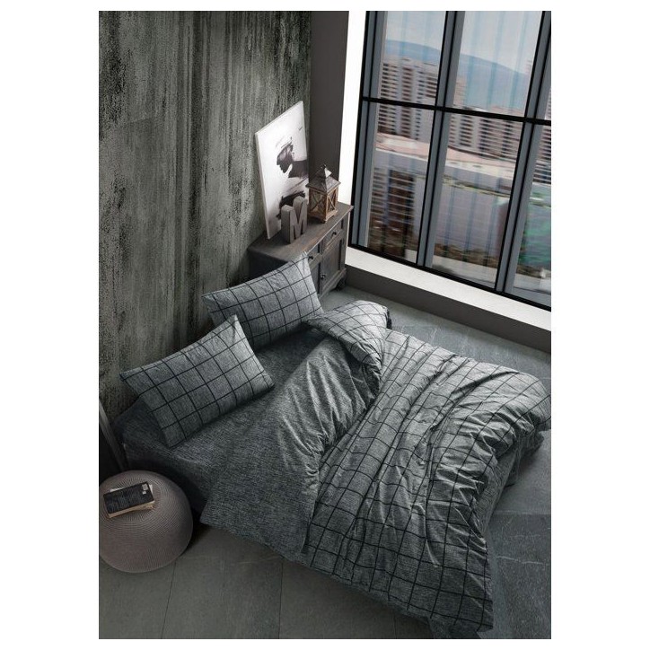 Parure de lit - 1 housse de couette 240 x 220 cm + 2 taies d'oreiller 60 x 60 cm - 100% coton renforcé - Noir Parure de lit - 1 housse de couette 240 x 220 cm + 2 taies d'oreiller 60 x 60 cm - 100% coton renforcé - Noir