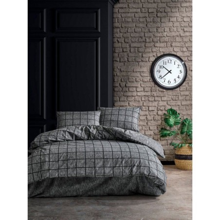 Parure de lit - 1 housse de couette 240 x 220 cm + 2 taies d'oreiller 60 x 60 cm - 100% coton renforcé - Noir