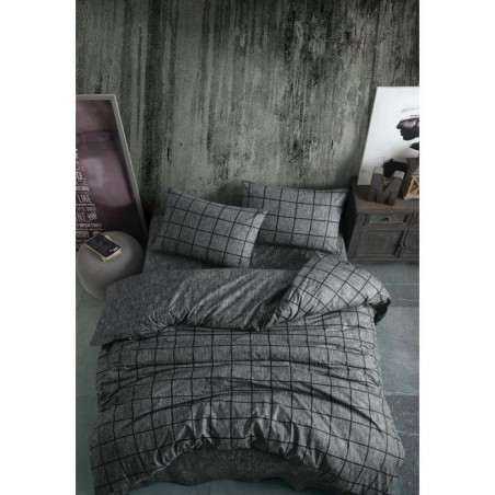 Parure de lit - 1 housse de couette 140 x 200 cm + 1 taie d'oreiller 60 x 60 cm - 100% coton renforcé - Noir