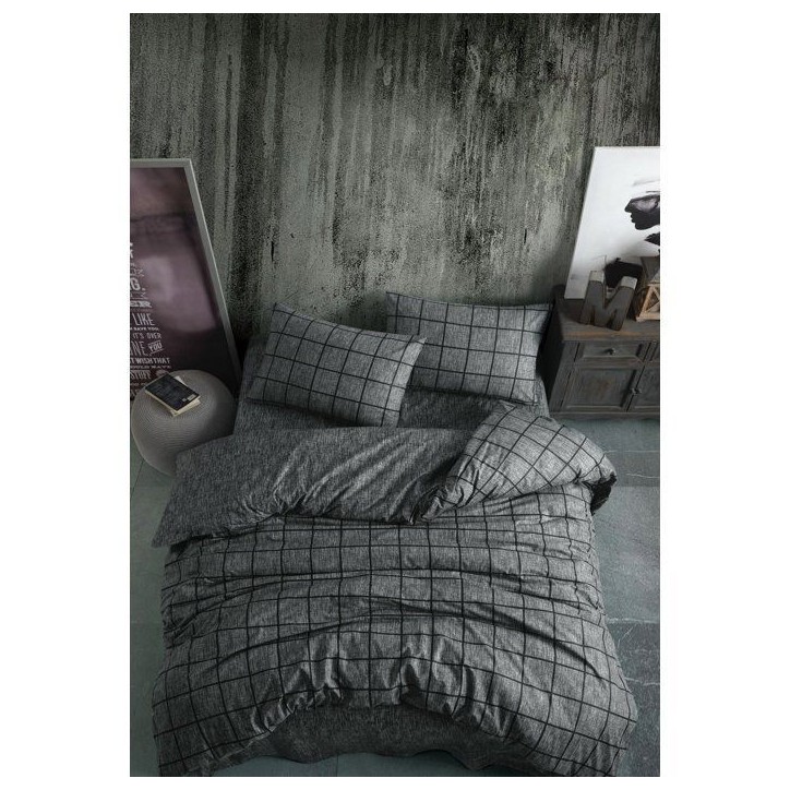 Parure de lit - 1 housse de couette 140 x 200 cm + 1 taie d'oreiller 60 x 60 cm - 100% coton renforcé - Noir Parure de lit - 1 housse de couette 140 x 200 cm + 1 taie d'oreiller 60 x 60 cm - 100% coton renforcé - Noir