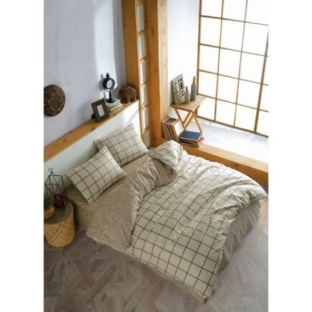 Parure de lit - 1 housse de couette 240 x 220 cm + 2 taies d'oreiller 60 x 60 cm - 100% coton renforcé - Creme