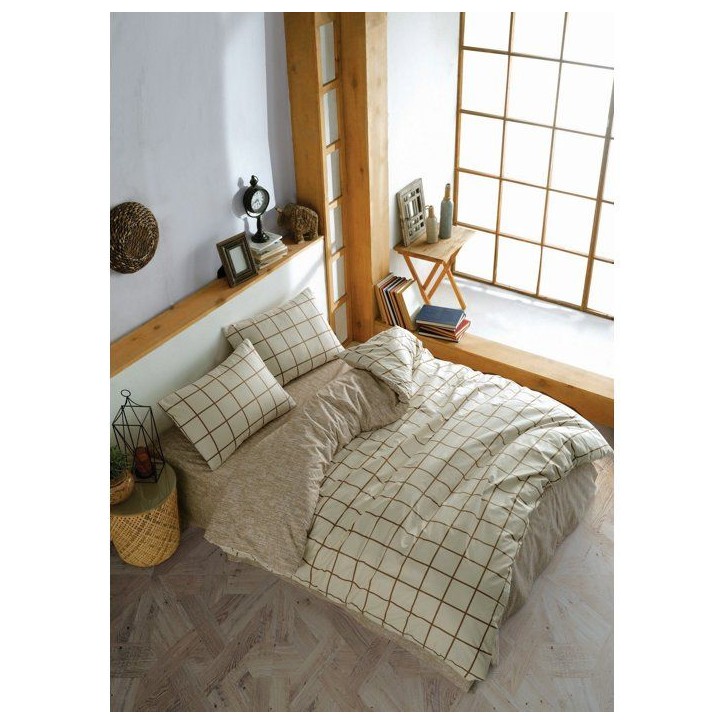 Parure de lit - 1 housse de couette 140 x 200 cm + 1 taie d'oreiller 60 x 60 cm - 100% coton renforcé - Creme Parure de lit - 1 housse de couette 140 x 200 cm + 1 taie d'oreiller 60 x 60 cm - 100% coton renforcé - Creme