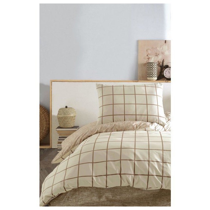 Parure de lit - 1 housse de couette 140 x 200 cm + 1 taie d'oreiller 60 x 60 cm - 100% coton renforcé - Creme Parure de lit - 1 housse de couette 140 x 200 cm + 1 taie d'oreiller 60 x 60 cm - 100% coton renforcé - Creme