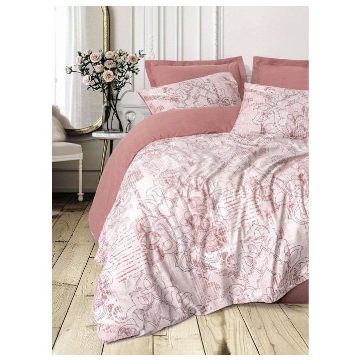 Parure de lit - 1 housse de couette 140 x 200 cm + 1 taie d'oreiller 60 x 60 cm - 100% coton renforcé - Rose poudré