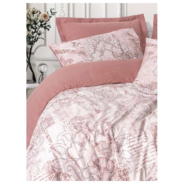 Parure de lit - 1 housse de couette 140 x 200 cm + 1 taie d'oreiller 60 x 60 cm - 100% coton renforcé - Rose poudré