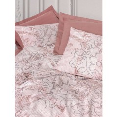 Parure de lit - 1 housse de couette 240 x 220 cm + 2 taies d'oreiller 60 x 60 cm - 100% coton renforcé - Rose poudré