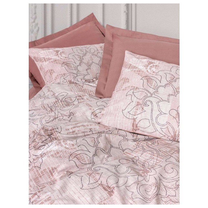 Parure de lit - 1 housse de couette 240 x 220 cm + 2 taies d'oreiller 60 x 60 cm - 100% coton renforcé - Rose poudré