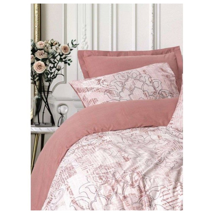 Parure de lit - 1 housse de couette 240 x 220 cm + 2 taies d'oreiller 60 x 60 cm - 100% coton renforcé - Rose poudré