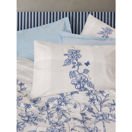 Parure de lit - 1 housse de couette 140 x 200 cm + 1 taie d'oreiller 60 x 60 cm - 100% coton renforcé - Bleu