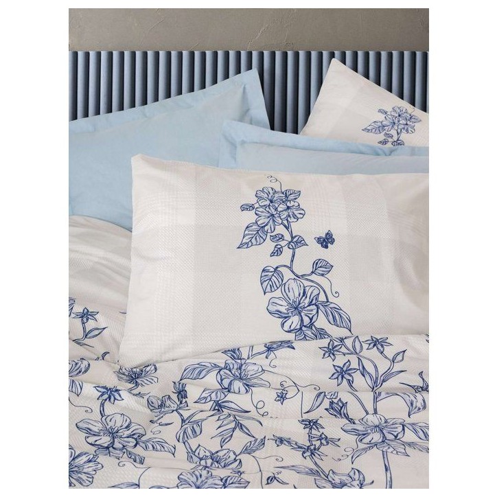 Parure de lit - 1 housse de couette 140 x 200 cm + 1 taie d'oreiller 60 x 60 cm - 100% coton renforcé - Bleu Parure de lit - 1 housse de couette 140 x 200 cm + 1 taie d'oreiller 60 x 60 cm - 100% coton renforcé - Bleu