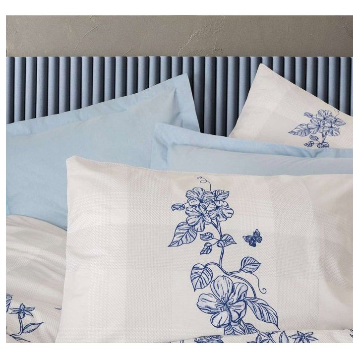 Parure de lit - 1 housse de couette 140 x 200 cm + 1 taie d'oreiller 60 x 60 cm - 100% coton renforcé - Bleu Parure de lit - 1 housse de couette 140 x 200 cm + 1 taie d'oreiller 60 x 60 cm - 100% coton renforcé - Bleu