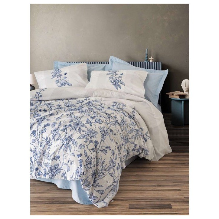 Parure de lit - 1 housse de couette 240 x 220 cm + 2 taies d'oreiller 60 x 60 cm - 100% coton renforcé - Bleu Parure de lit - 1 housse de couette 240 x 220 cm + 2 taies d'oreiller 60 x 60 cm - 100% coton renforcé - Bleu