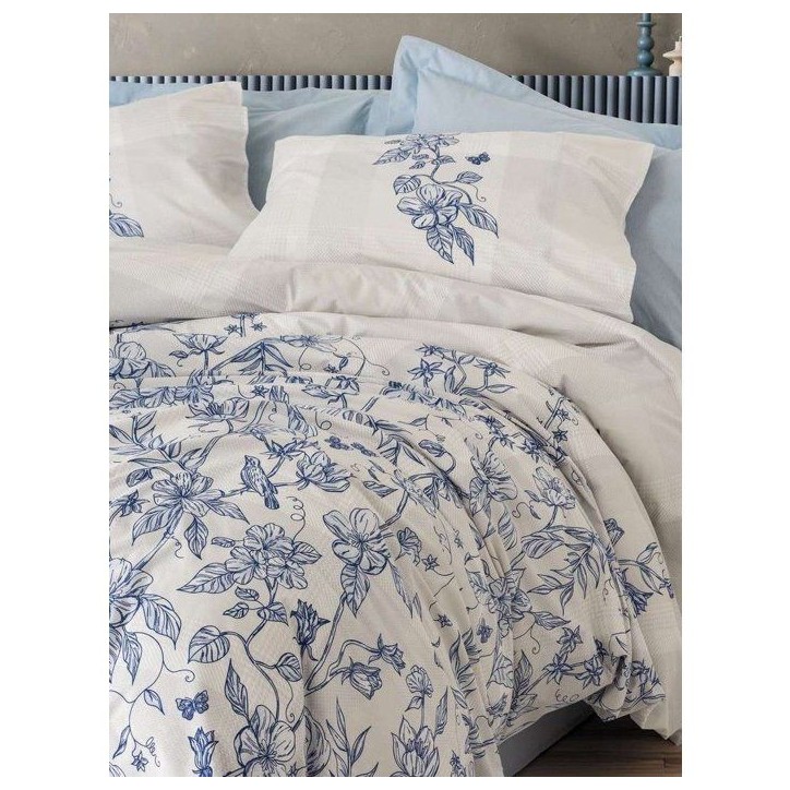 Parure de lit - 1 housse de couette 240 x 220 cm + 2 taies d'oreiller 60 x 60 cm - 100% coton renforcé - Bleu Parure de lit - 1 housse de couette 240 x 220 cm + 2 taies d'oreiller 60 x 60 cm - 100% coton renforcé - Bleu