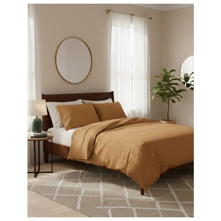 Parure de lit - 1 housse de couette 140 x 200 cm + 1 taie d'oreiller 60 x 60 cm - 100% coton renforcé - Moutarde Parure de lit - 1 housse de couette 140 x 200 cm + 1 taie d'oreiller 60 x 60 cm - 100% coton renforcé - Moutarde
