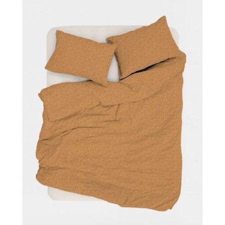 Parure de lit - 1 housse de couette 140 x 200 cm + 1 taie d'oreiller 60 x 60 cm - 100% coton renforcé - Moutarde