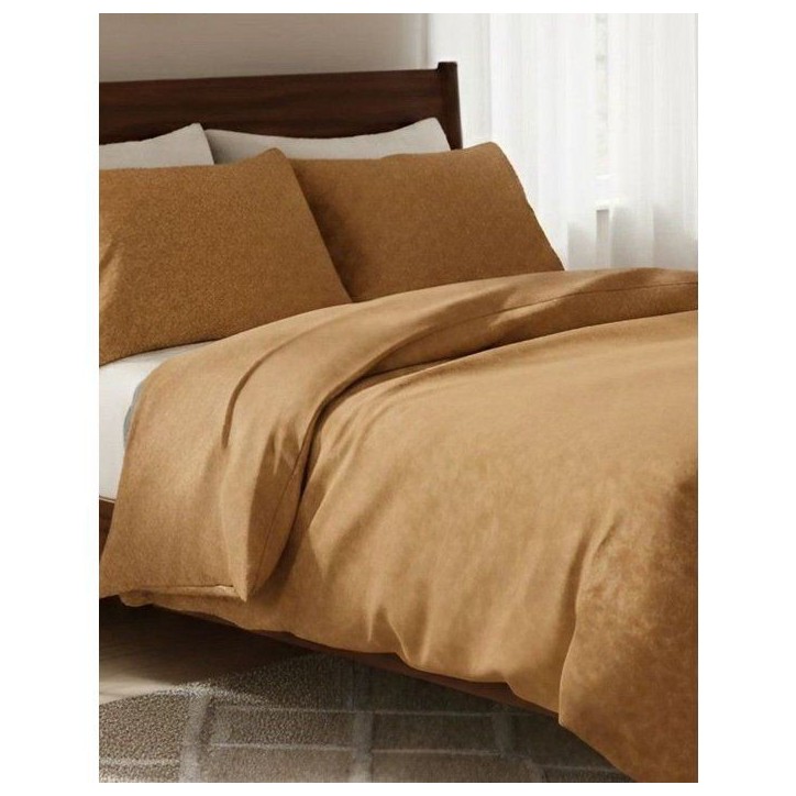 Parure de lit - 1 housse de couette 140 x 200 cm + 1 taie d'oreiller 60 x 60 cm - 100% coton renforcé - Moutarde Parure de lit - 1 housse de couette 140 x 200 cm + 1 taie d'oreiller 60 x 60 cm - 100% coton renforcé - Moutarde