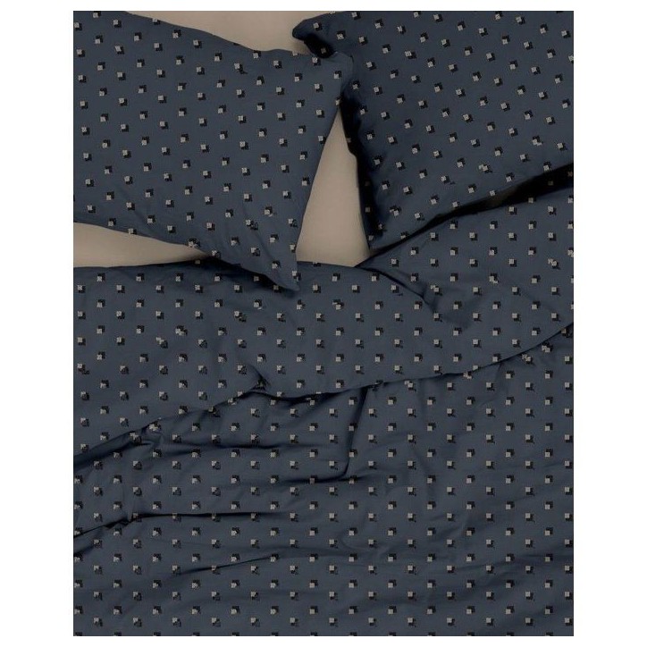 Parure de lit - 1 housse de couette 140 x 200 cm + 1 taie d'oreiller 60 x 60 cm - 100% coton renforcé - Noir / Gris