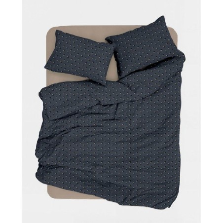 Parure de lit King Size - 1 housse de couette 240 x 220 cm + 2 taies d'oreiller 60 x 60 cm - 100% coton renforcé - Noir / Gris