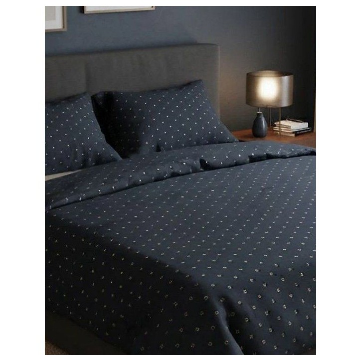 Parure de lit King Size - 1 housse de couette 240 x 220 cm + 2 taies d'oreiller 60 x 60 cm - 100% coton renforcé - Noir / Gris Parure de lit King Size - 1 housse de couette 240 x 220 cm + 2 taies d'oreiller 60 x 60 cm - 100% coton renforcé - Noir / Gris